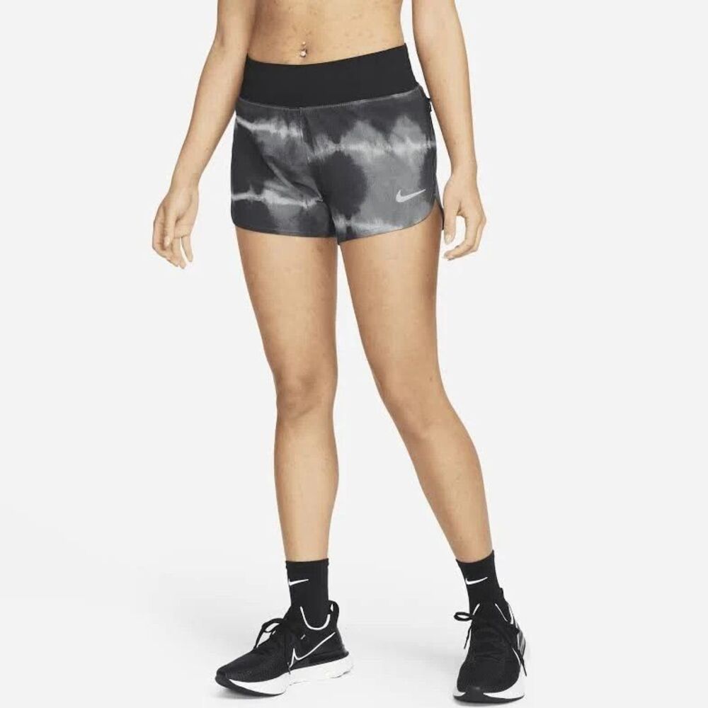 Nike Running Eclipse Dri-Fit Running Lined Shorts Women Black Tie Dye XL
